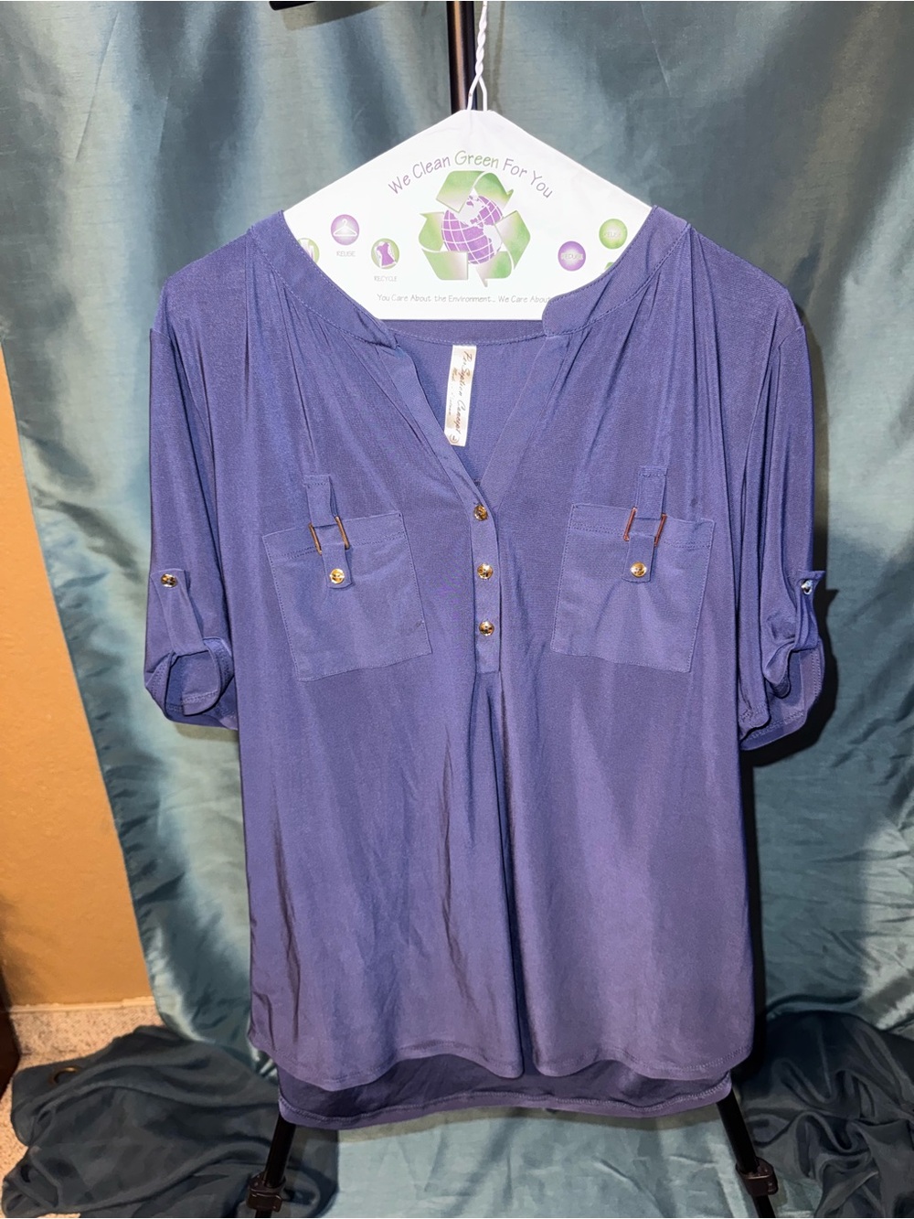 Utility Roll Tab Tunic Blouse Large
